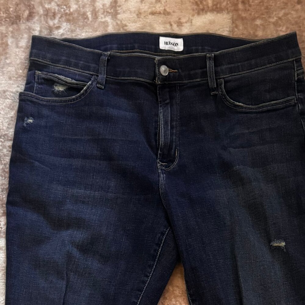 Hudson Jeans Ace Skinny Stretch Denim Blue Jeans w/ Light Distressing, 36